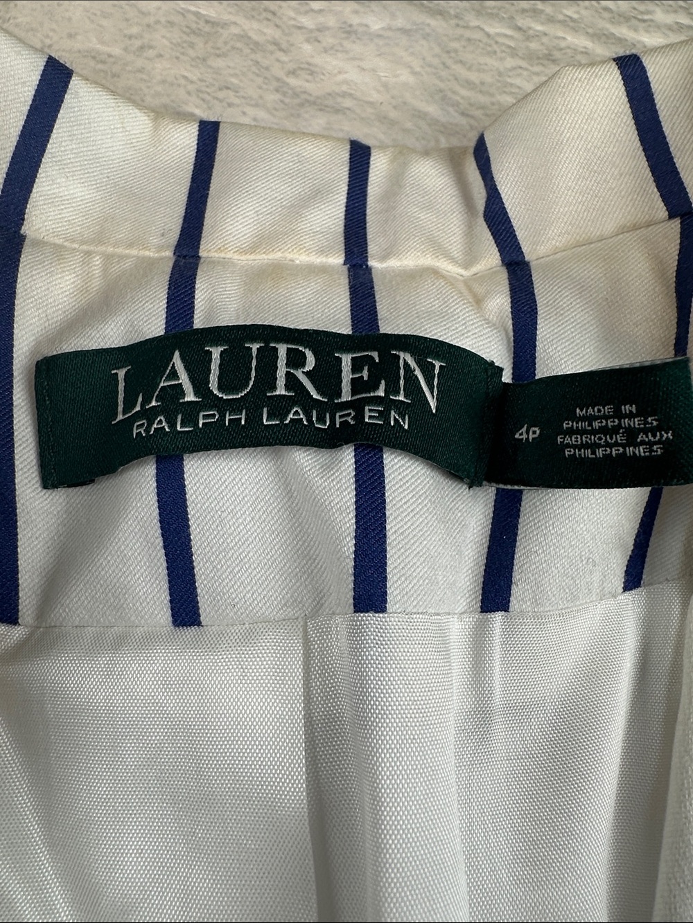 Lauren Ralph Lauren Cotton Silk White Blue Striped Blazer Jacket Women’s 4P - Picture 2 of 11